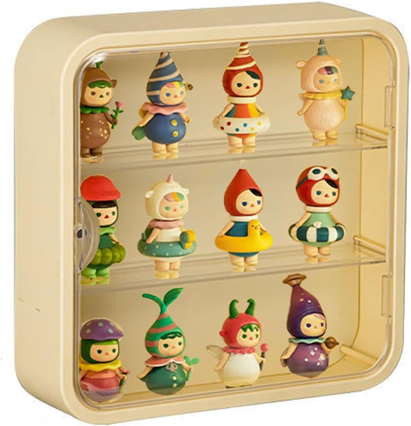 W. MM Clear Display Case for Figures, Wall-Mounted Doll Storage Box, Adjustable Display Stand with Door Dust and Moisture Proof Suitable for Lego Collectibles Action Figures Pop Mart (Yellow) - Image 1